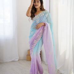 Elegant Crunchy Silk Saree with Intricate Cut Work Border