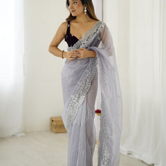 Twill Net with Dazzling Sequin and Rich Zari Work Saree