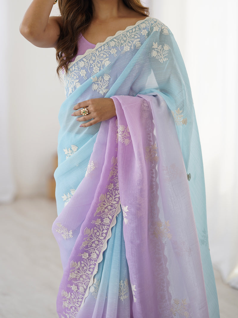 Elegant Crunchy Silk Saree with Intricate Cut Work Border