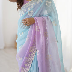 Elegant Crunchy Silk Saree with Intricate Cut Work Border