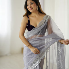 Twill Net with Dazzling Sequin and Rich Zari Work Saree