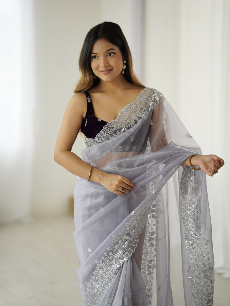 Twill Net with Dazzling Sequin and Rich Zari Work Saree