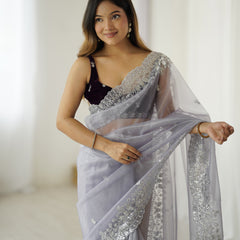 Twill Net with Dazzling Sequin and Rich Zari Work Saree