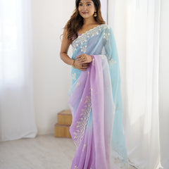 Elegant Crunchy Silk Saree with Intricate Cut Work Border