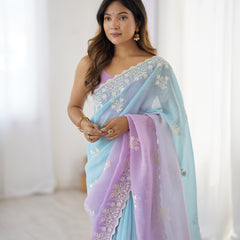 Elegant Crunchy Silk Saree with Intricate Cut Work Border