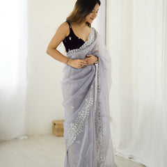 Twill Net with Dazzling Sequin and Rich Zari Work Saree
