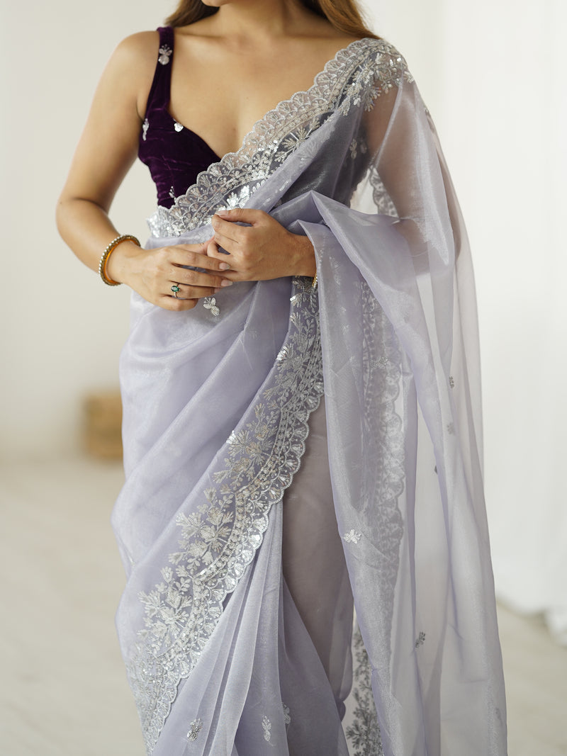 Twill Net with Dazzling Sequin and Rich Zari Work Saree