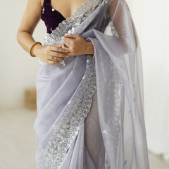 Twill Net with Dazzling Sequin and Rich Zari Work Saree