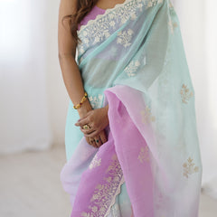 Elegant Crunchy Silk Saree with Intricate Cut Work Border