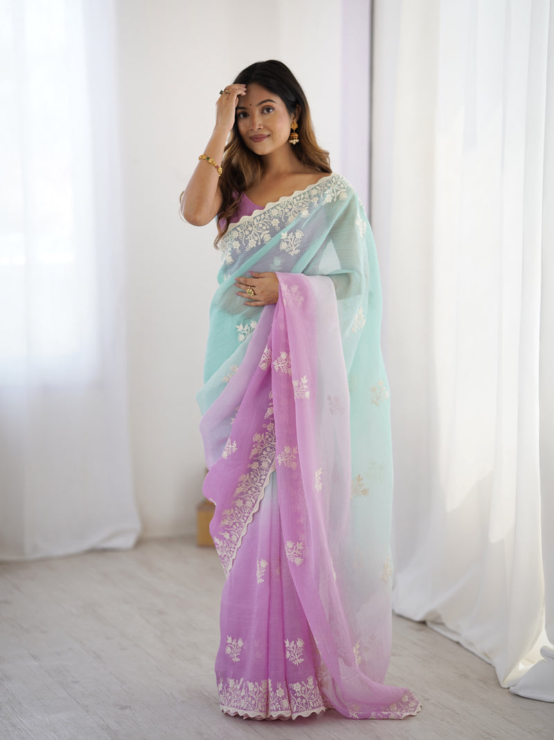 Elegant Crunchy Silk Saree with Intricate Cut Work Border