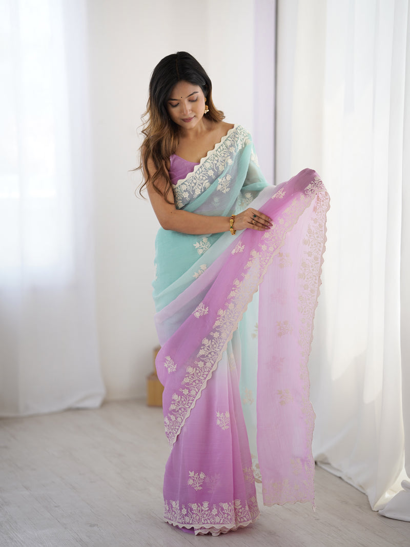 Elegant Crunchy Silk Saree with Intricate Cut Work Border