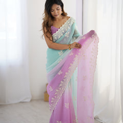 Elegant Crunchy Silk Saree with Intricate Cut Work Border