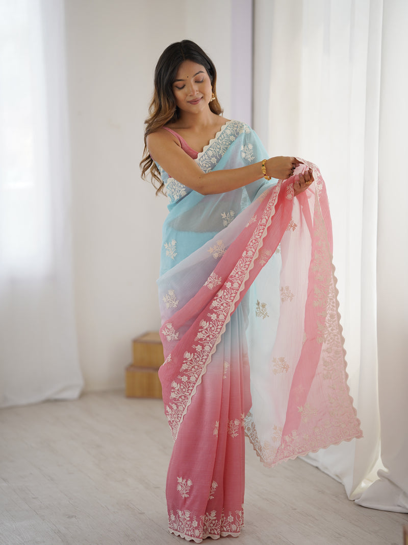 Elegant Crunchy Silk Saree with Intricate Cut Work Border