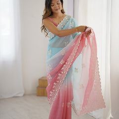 Elegant Crunchy Silk Saree with Intricate Cut Work Border