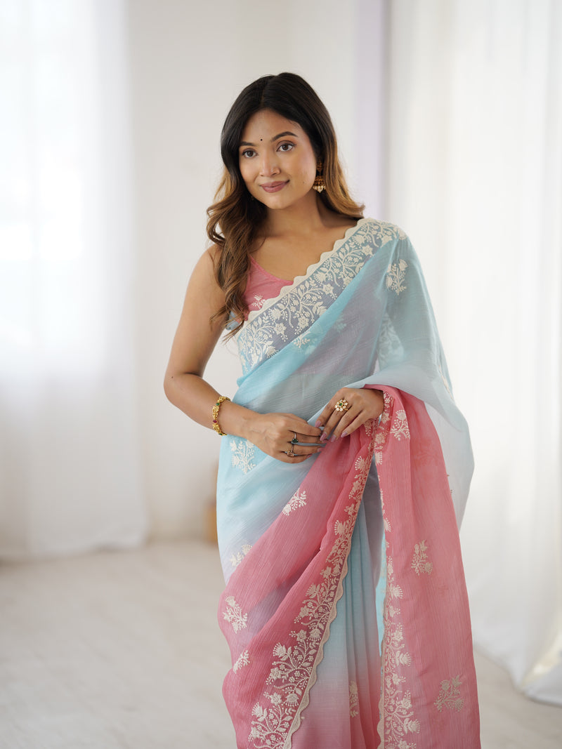 Elegant Crunchy Silk Saree with Intricate Cut Work Border