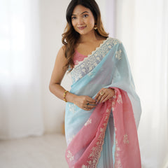 Elegant Crunchy Silk Saree with Intricate Cut Work Border