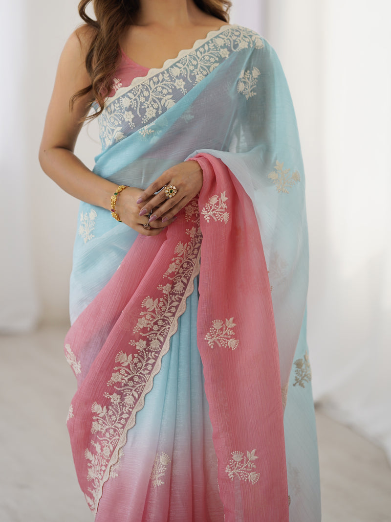 Elegant Crunchy Silk Saree with Intricate Cut Work Border