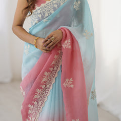 Elegant Crunchy Silk Saree with Intricate Cut Work Border