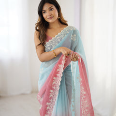 Elegant Crunchy Silk Saree with Intricate Cut Work Border