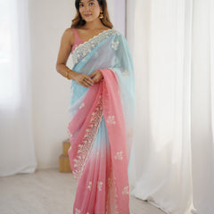 Elegant Crunchy Silk Saree with Intricate Cut Work Border