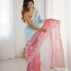 Elegant Crunchy Silk Saree with Intricate Cut Work Border