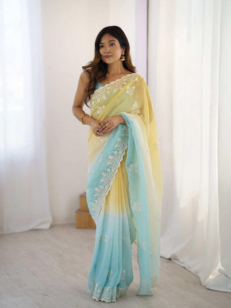 Elegant Crunchy Silk Saree with Intricate Cut Work Border