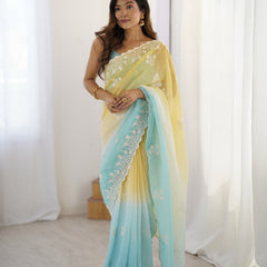 Elegant Crunchy Silk Saree with Intricate Cut Work Border