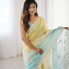 Elegant Crunchy Silk Saree with Intricate Cut Work Border