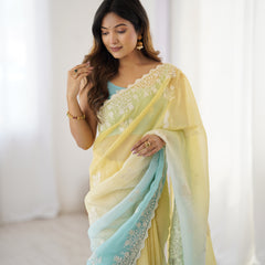 Elegant Crunchy Silk Saree with Intricate Cut Work Border