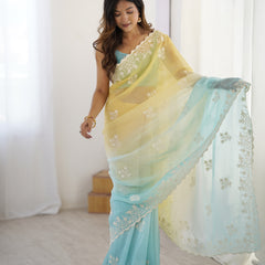 Elegant Crunchy Silk Saree with Intricate Cut Work Border