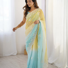Elegant Crunchy Silk Saree with Intricate Cut Work Border