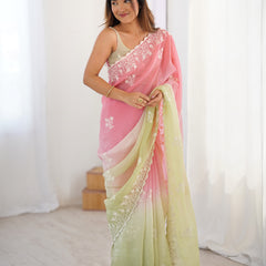 Elegant Crunchy Silk Saree with Intricate Cut Work Border
