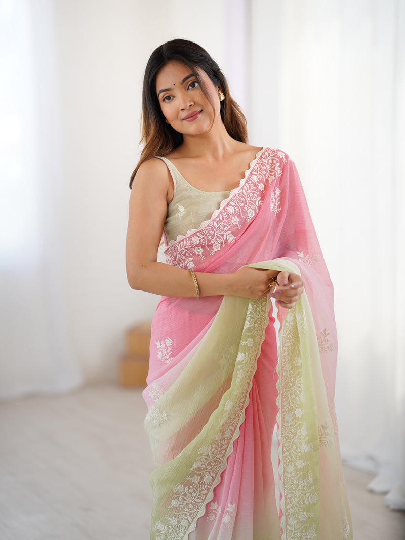 Elegant Crunchy Silk Saree with Intricate Cut Work Border
