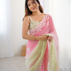 Elegant Crunchy Silk Saree with Intricate Cut Work Border