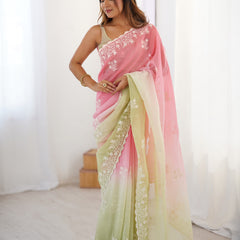Elegant Crunchy Silk Saree with Intricate Cut Work Border