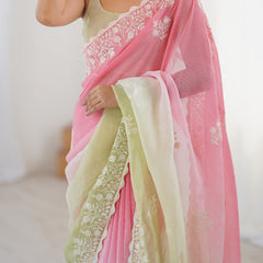 Elegant Crunchy Silk Saree with Intricate Cut Work Border
