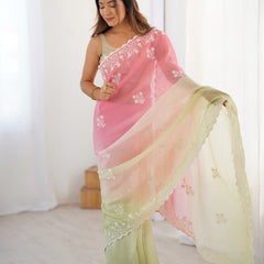 Elegant Crunchy Silk Saree with Intricate Cut Work Border