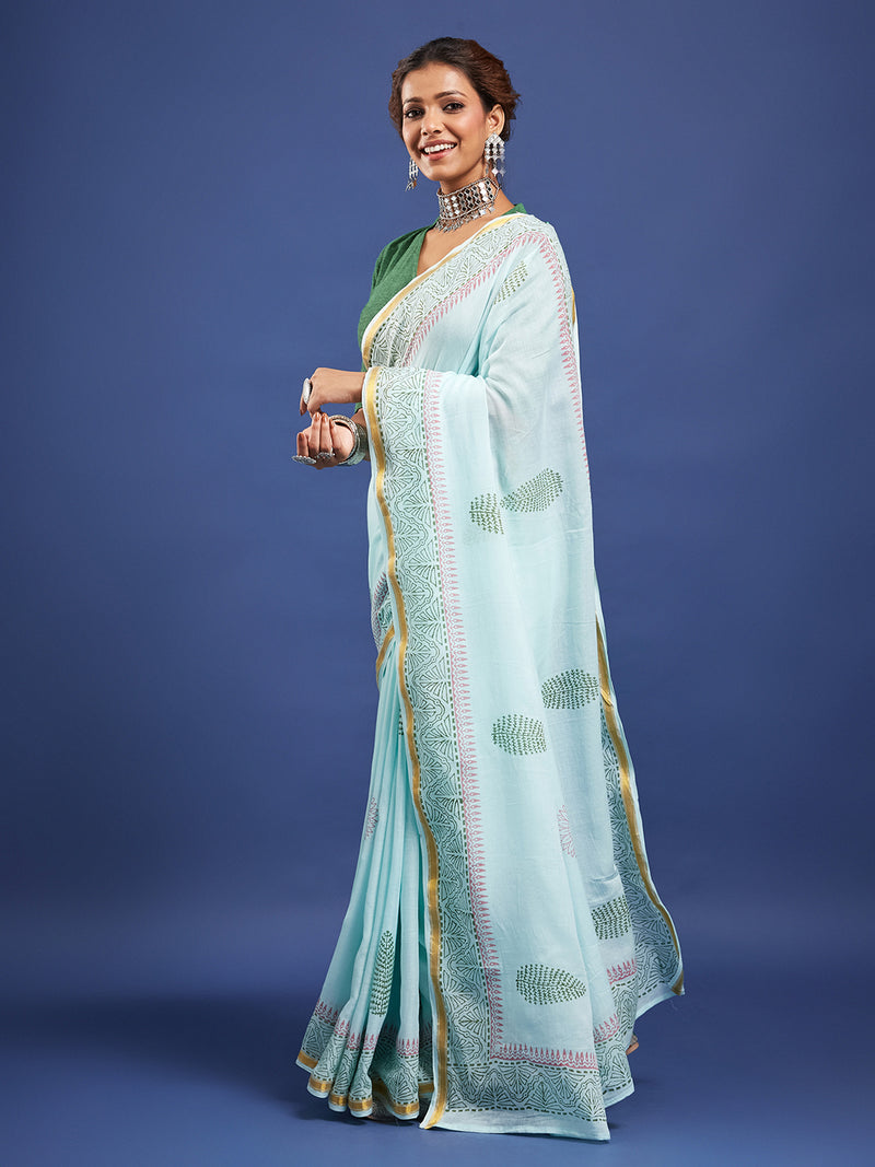 Traditional Charm Soft Maslin Cotton Hand Block Saree