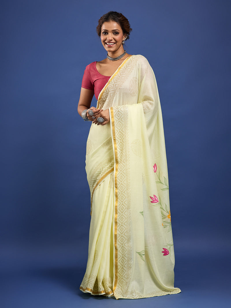 The Hand Painted Muslin Saree