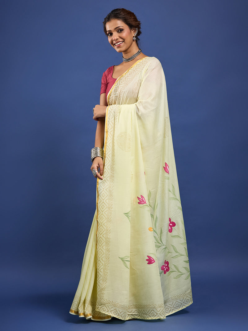 The Hand Painted Muslin Saree
