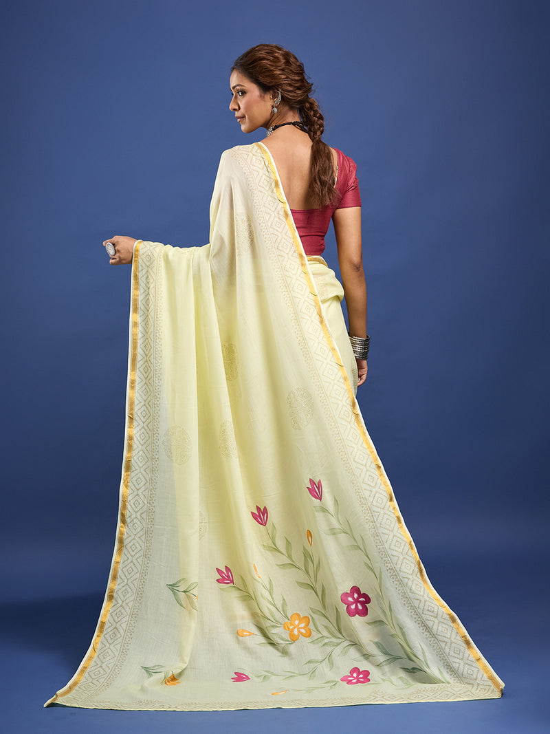 The Hand Painted Muslin Saree