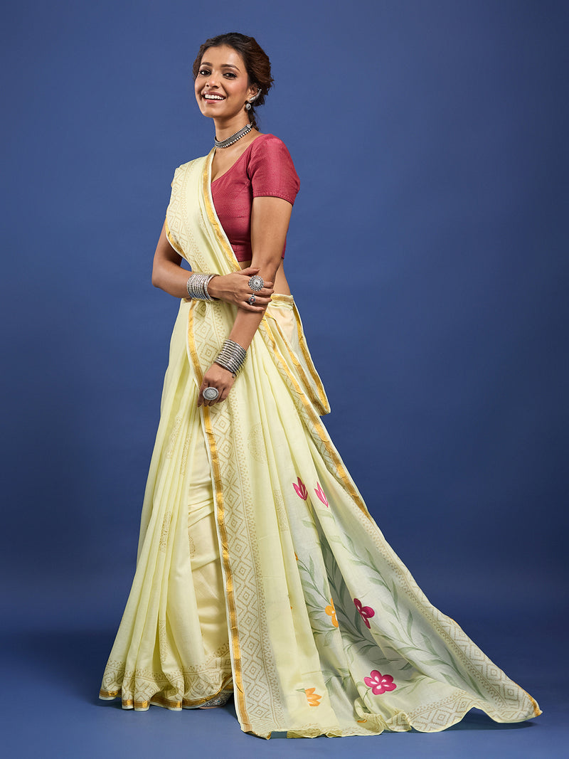 The Hand Painted Muslin Saree