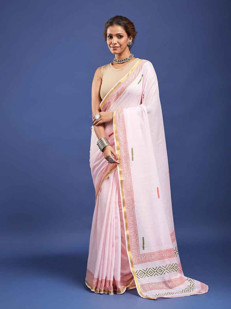 Soft Maslin Cotton Hand Block Saree