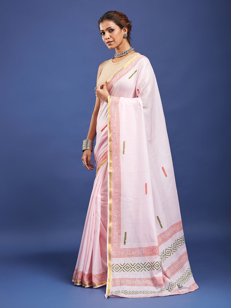 Soft Maslin Cotton Hand Block Saree