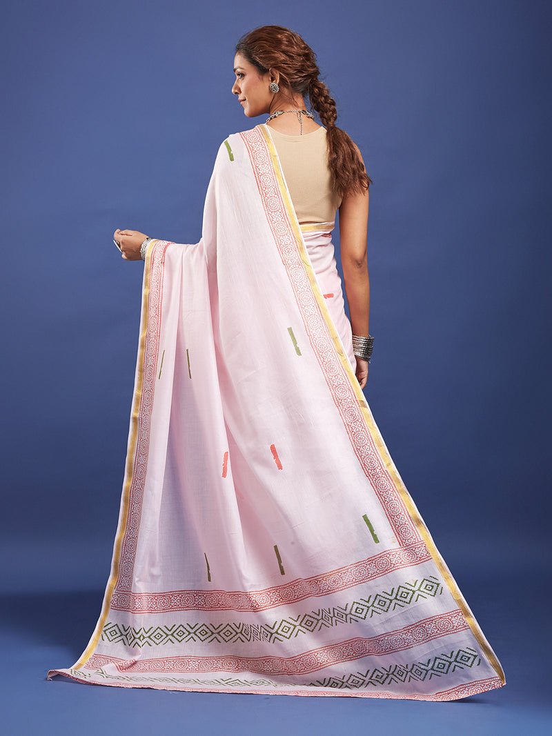 Soft Maslin Cotton Hand Block Saree
