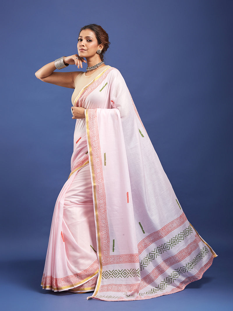 Soft Maslin Cotton Hand Block Saree