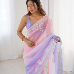 Elegant Crunchy Silk Saree with Intricate Cut Work Border