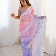 Elegant Crunchy Silk Saree with Intricate Cut Work Border