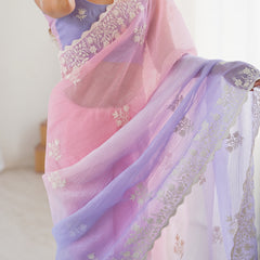 Elegant Crunchy Silk Saree with Intricate Cut Work Border