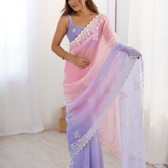 Elegant Crunchy Silk Saree with Intricate Cut Work Border